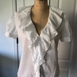 Ralph Lauren White Ruffle Short Sleeve Shirt